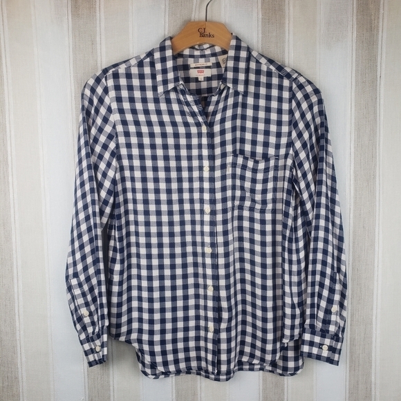 Levi's Boyfriend Fit‎ Plaid Flannel Shirt Sz Small - Picture 1 of 9